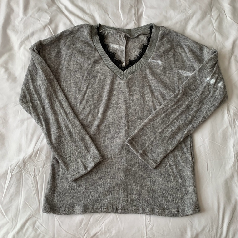 Grey And Black Lace Marled Long Sleeve